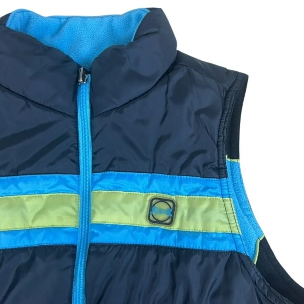 Le Tigre Y2K‎ Unisex Reversible Puffer Fleece Vest Black Blue Lime Green Size M